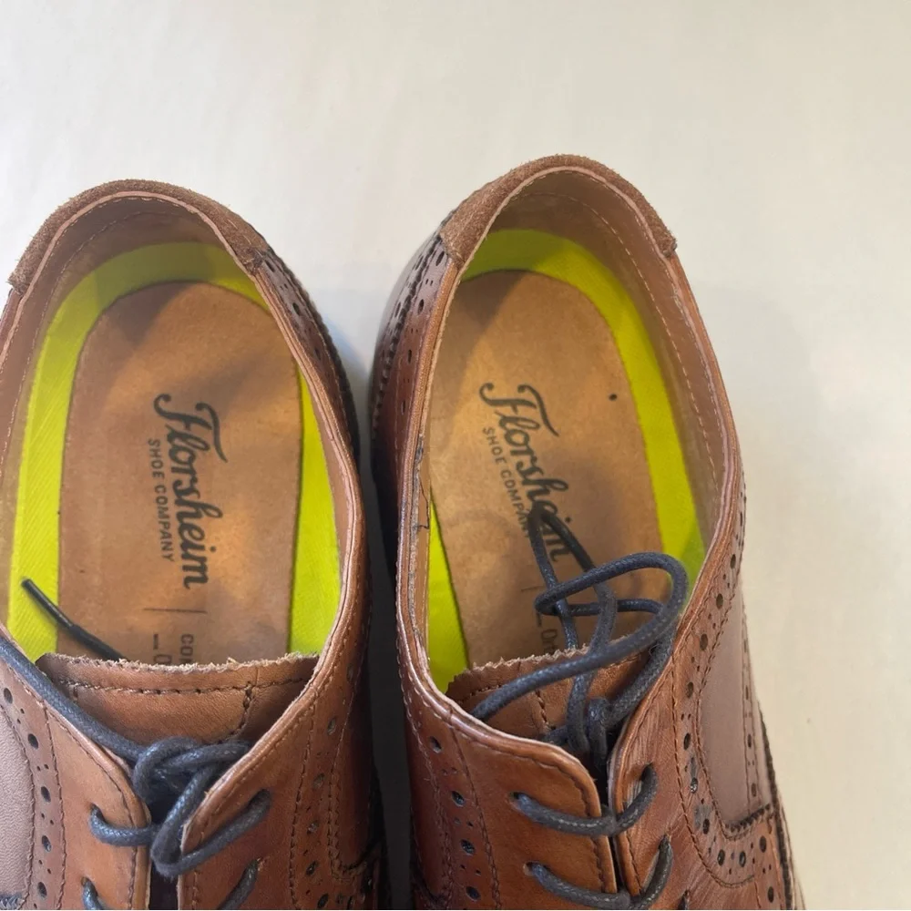 FLORSHEIM MEN'S SIZE 13M COGNAC WING TIP 15170-221 LEATHER COMFORT TECH RUCCI